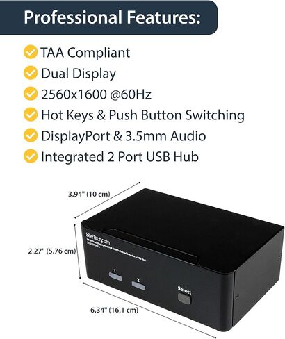 StarTech.com Dual Monitor DisplayPort KVM Switch with 6ft 4-in-1 USB DisplayPort KVM Switch Cable in Kuwait