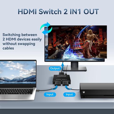 HDMI Switch 4K 120Hz 2 in 1 Out 2 Port Switch 1 Monitors 2 Computers 2K 144Hz KVM Switches Monitor Switches HDMI2.1 8K 60Hz in Kuwait