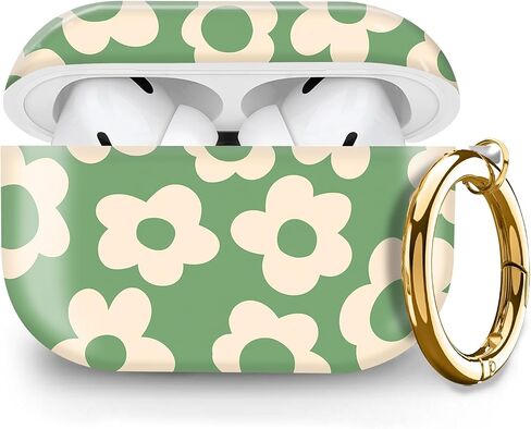 Compatible with Airpod pro 2nd/1st Generation Case Cover with Gold Round Keychain Cute Pattern Hard & Anti Slip Cover for Men Women & Girls (Cute Flower) in Kuwait