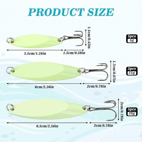 15 Pcs Glow in The Dark Fishing Lures with Treble Hook Jigs in Kuwait