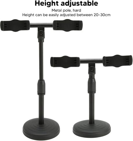 Dual Phone Stand for Desk, Height Adjustable Rotatable Phone Holder, Metal Desktop Dock for 6-10cm Phones, Foldable Antislip Stand for Live Streaming Video Recording in Kuwait