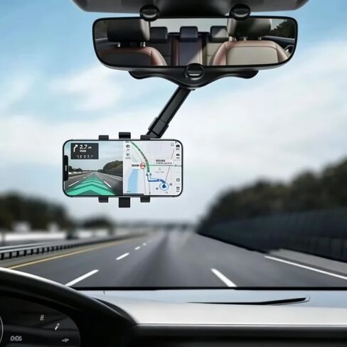 Car Rearview Mirror Phone Mount Stable Gripper 360 Degree Rotation Navigation Holder Bracket Compatible with iPhone Samsung Xiaomi (Black) in Kuwait