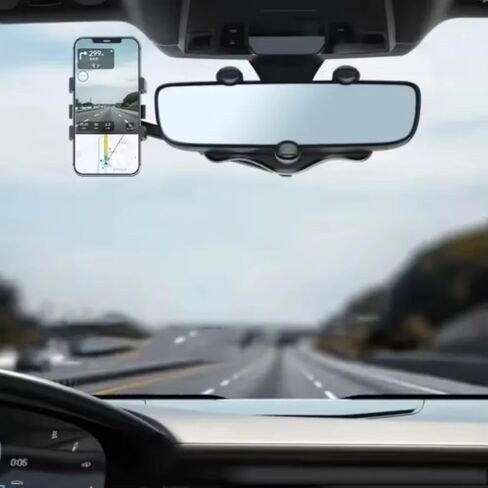 Car Rearview Mirror Phone Mount Stable Gripper 360 Degree Rotation Navigation Holder Bracket Compatible with iPhone Samsung Xiaomi (Black) in Kuwait