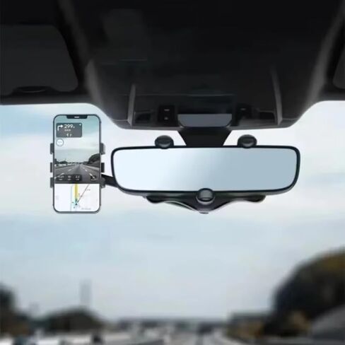 Car Rearview Mirror Phone Mount Stable Gripper 360 Degree Rotation Navigation Holder Bracket Compatible with iPhone Samsung Xiaomi (Black) in Kuwait