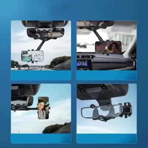 Car Rearview Mirror Phone Mount Stable Gripper 360 Degree Rotation Navigation Holder Bracket Compatible with iPhone Samsung Xiaomi (Black) in Kuwait