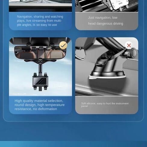 Car Rearview Mirror Phone Mount Stable Gripper 360 Degree Rotation Navigation Holder Bracket Compatible with iPhone Samsung Xiaomi (Black) in Kuwait