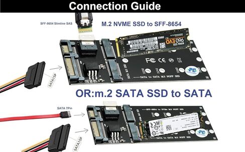 Sintech Combo M.2 NVMe SSD to SFF-8654 Slimline SAS(PCIe),NGFF to SATA Adapter Card (Not Support NVEM SSD to SATA or M.2SATA to SFF-8654) in Kuwait