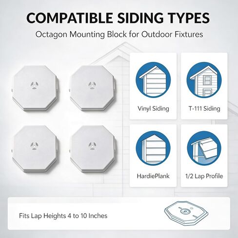 4 PCS 130110006001 Octagon Mounting Block for 1/2 Inch Lap Vinyl Siding in Kuwait