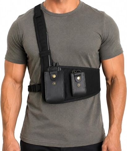 Radio Chest Harness, Canvas and Leather Radio Holster in Kuwait