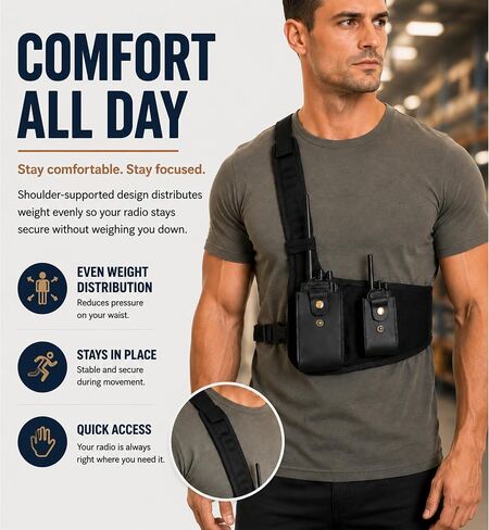 Radio Chest Harness, Canvas and Leather Radio Holster in Kuwait