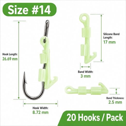 10 Pack Luminous Live Shrimp Hooks – High Carbon Steel Fishing Hooks Saltwater Corrosion Resistant, Barbed Offset Hooks for Freshwater, Ideal for Bass Grouper Pike Catfish, with Silicone Bands in Kuwait