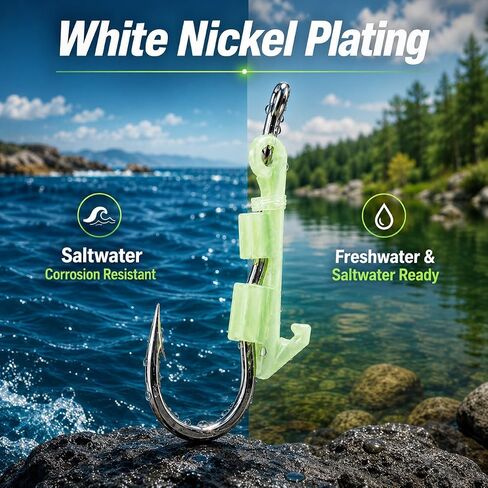 10 Pack Luminous Live Shrimp Hooks – High Carbon Steel Fishing Hooks Saltwater Corrosion Resistant, Barbed Offset Hooks for Freshwater, Ideal for Bass Grouper Pike Catfish, with Silicone Bands in Kuwait