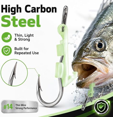 10 Pack Luminous Live Shrimp Hooks – High Carbon Steel Fishing Hooks Saltwater Corrosion Resistant, Barbed Offset Hooks for Freshwater, Ideal for Bass Grouper Pike Catfish, with Silicone Bands in Kuwait