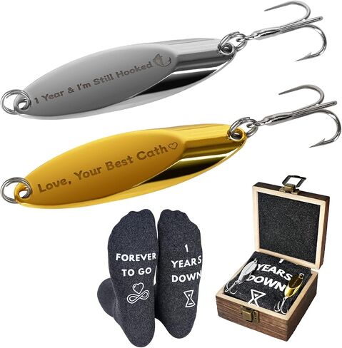Valentine Gift for Boyfriend, 2Pcs Engraved Fishing Hook, 3 Inches Fish Lure Fishmen Lover Gift Set for Men Boyfriend Husband, Birthday Gifts from Wife Girlfriend in Kuwait