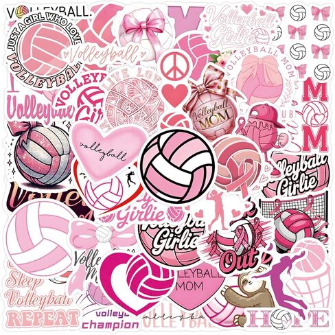 50Pcs Pink Coquette Volleyball Stickers Cute Volleyball Mom Girl Vinyl Decals, Preppy Bow Sport Waterproof Stickers for Laptop Water Bottle Girls Teens Volleyball Lovers Party DIY Decor Gift in Kuwait