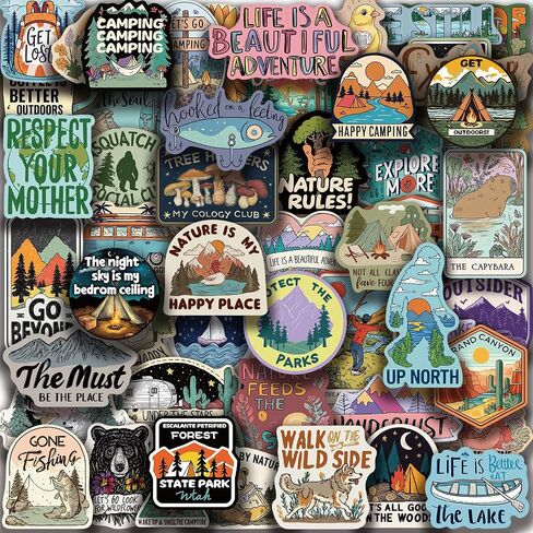 150Pcs Camping Stickers, Outdoor Adventure Stickers Travel Hiking Vinyl Decals for Water Bottle Car Bike Luggage, Wilderness Nature Decals for Camper Adults in Kuwait