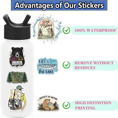 150Pcs Camping Stickers, Outdoor Adventure Stickers Travel Hiking Vinyl Decals for Water Bottle Car Bike Luggage, Wilderness Nature Decals for Camper Adults in Kuwait
