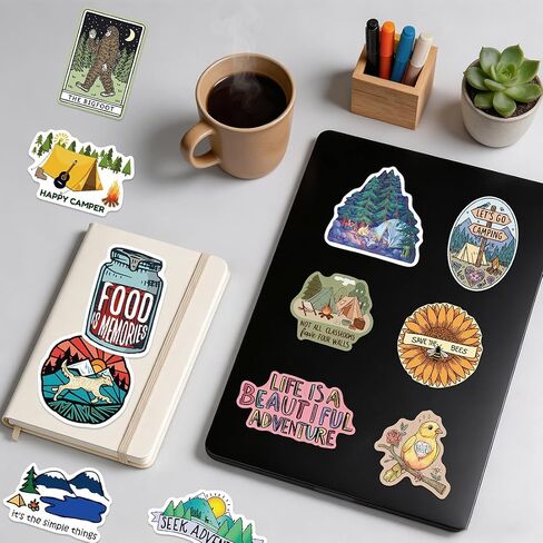 150Pcs Camping Stickers, Outdoor Adventure Stickers Travel Hiking Vinyl Decals for Water Bottle Car Bike Luggage, Wilderness Nature Decals for Camper Adults in Kuwait