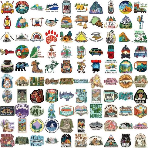 150Pcs Camping Stickers, Outdoor Adventure Stickers Travel Hiking Vinyl Decals for Water Bottle Car Bike Luggage, Wilderness Nature Decals for Camper Adults in Kuwait
