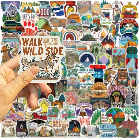 150Pcs Camping Stickers, Outdoor Adventure Stickers Travel Hiking Vinyl Decals for Water Bottle Car Bike Luggage, Wilderness Nature Decals for Camper Adults in Kuwait