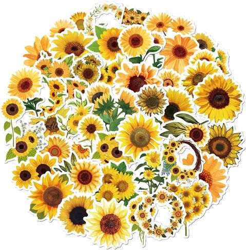Die-Cut Botanical Aesthetic Sunflower Vinyl Stickers Pack 50 PCS in Kuwait
