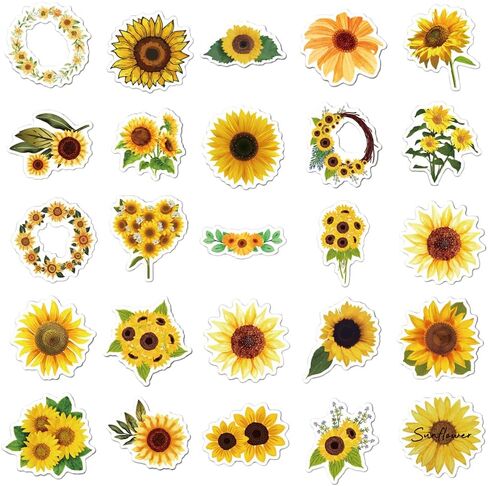 Die-Cut Botanical Aesthetic Sunflower Vinyl Stickers Pack 50 PCS in Kuwait