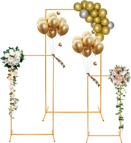DYNAMI 3-Pack Metal Wedding Arch Backdrop Stand with Base, 6.23/5.25/4.27ft Free Standing Square Balloon Arch Stands,Rectangle Banner Frame Linen Sign Holder,for Birthday, Baby Shower Ceremony (Gold) in Kuwait