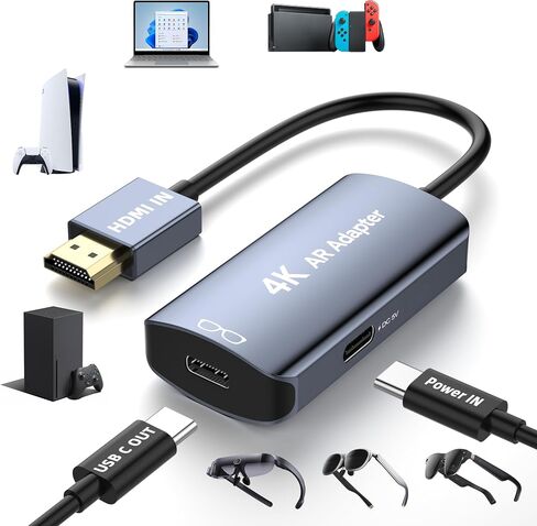 HDMI to USB C Adapter 4K@60Hz for AR Glasses, HDMI Male to USB C Female for XREAL One/Air 2 Pro, VITURE Pro, RayNeo Air 2s, Rokid Max, Switch 2/1, Steam Deck, PS5/4, Xbox, ROG Ally, Portable Monitor in Kuwait