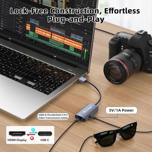 HDMI to USB C Adapter 4K@60Hz for AR Glasses, HDMI Male to USB C Female for XREAL One/Air 2 Pro, VITURE Pro, RayNeo Air 2s, Rokid Max, Switch 2/1, Steam Deck, PS5/4, Xbox, ROG Ally, Portable Monitor in Kuwait