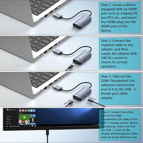 HDMI to USB C Adapter 4K@60Hz for AR Glasses, HDMI Male to USB C Female for XREAL One/Air 2 Pro, VITURE Pro, RayNeo Air 2s, Rokid Max, Switch 2/1, Steam Deck, PS5/4, Xbox, ROG Ally, Portable Monitor in Kuwait