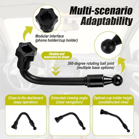Penitue 17mm/0.67in Ball Mount Extension Adapter, 20.5cm/8.1in Flexible 360° Rotating Socket Adapter Universal Ball Joint Extension Arm for Car Phone Mount Vent Clip Dashboard Holder in Kuwait
