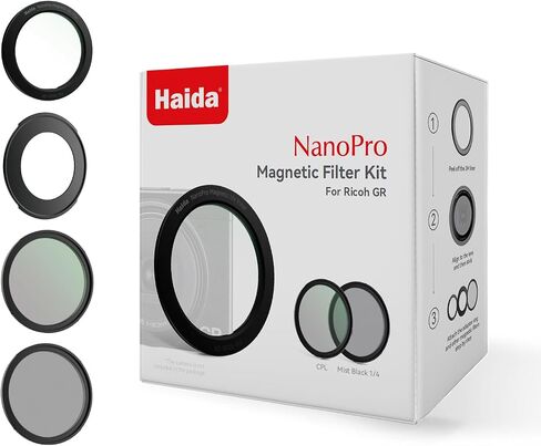 Haida NanoPro Magnetic Filter Kit (UV+CPL+Mist Black 1/4) with Magnetic DC-1 Adapter Ring for Ricoh GR4/GR4 HDF/GR4 Monochrome/GR3/GR3 HDF/GR3X/GR3X HDF (Black) in Kuwait