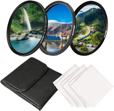 ZOMEI 82mm UV/CPL/ND Lens Filter Kit (3 Pieces),Multi-Coated UV Protector, CPL Polarizing and ND2-ND400 Neutral Density Adjustable Filters with Cleaning Cloth and Filter Pouch or 82mm Camera Lens in Kuwait