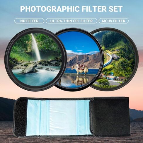 ZOMEI 82mm UV/CPL/ND Lens Filter Kit (3 Pieces),Multi-Coated UV Protector, CPL Polarizing and ND2-ND400 Neutral Density Adjustable Filters with Cleaning Cloth and Filter Pouch or 82mm Camera Lens in Kuwait