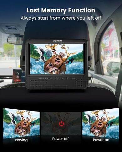 WONNIE 7.5'' Car DVD Player Dual Screen, Headrest DVD Player Play the Same or Two Different Movies with Headrest Straps, Support Last Memory, AV Out/in, USB/SD, All Regions in Kuwait