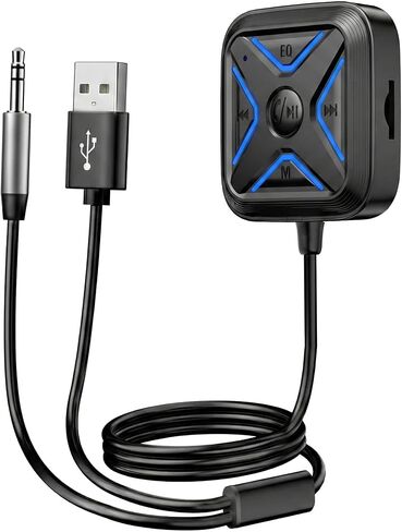 Bluetooth 5.3 Aux Car Adapter with Noise Cancellation, Multifunction Button in Kuwait