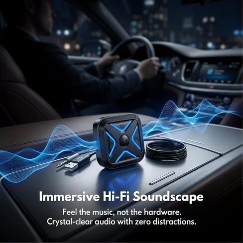 Bluetooth 5.3 Aux Car Adapter with Noise Cancellation, Multifunction Button in Kuwait