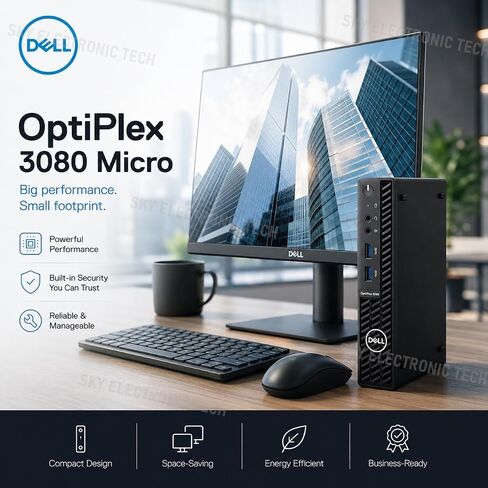Dell OptiPlex 3080 Micro Desktop Computer Mini PC, 10th Gen Intel Core Up to 3.8GHz, 16GB DDR4 RAM, 256GB SSD, HDMI, Keyboard and Mouse, WiFi, BT, Windows 11 Pro (Renewed) in Kuwait