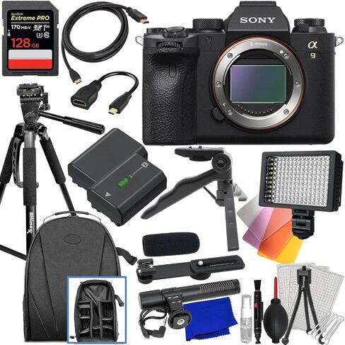 Ultimaxx Essential Bundle + Sony Alpha a9 II Mirrorless Digital Camera (Body Only) + SanDisk Extreme Pro 128GB SDXC, Replacement Battery, Lightweight 60" Tripod, Backpack & Much More (23pc Bundle) in Kuwait