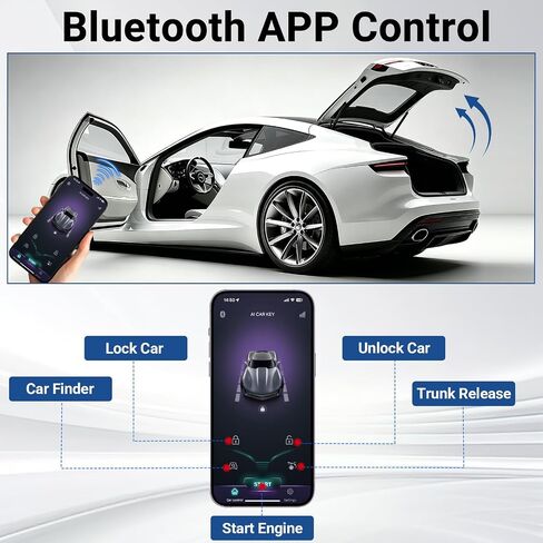 Universal Remote Start Kit with Push Start Button, Keyless Entry System, Bluetooth App Control, Car Alarm System, Push to Start Conversion Kit, Smart Keyless Ignition for 12V Vehicles in Kuwait