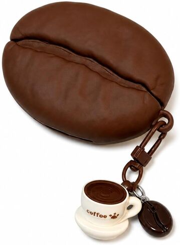 Cute Coffee Bean Shaped Silicone Earbuds Case, Mini 3D Coffee Bean Protective Cover, Shockproof Soft Earphone Shell with Keychain for AirPods 4 in Kuwait