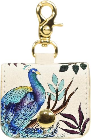 Anuschka Leather Airpod Case – Hand-Painted Genuine Leather Airpod Case with Snap Button Closure - 1179, Pretty Peacocks in Kuwait