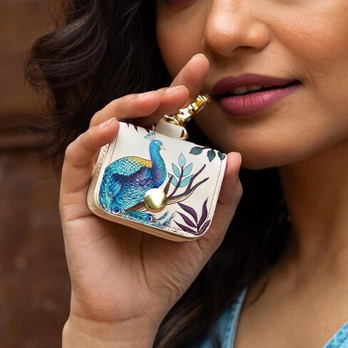 Anuschka Leather Airpod Case – Hand-Painted Genuine Leather Airpod Case with Snap Button Closure - 1179, Pretty Peacocks in Kuwait