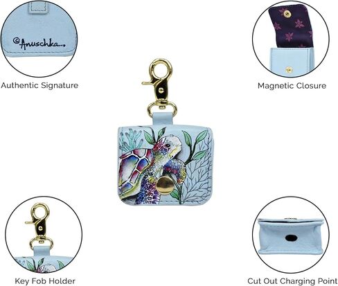 Anuschka Leather Airpod Case – Hand-Painted Genuine Leather Airpod Case with Snap Button Closure - 1179, Pretty Peacocks in Kuwait