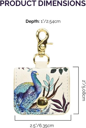 Anuschka Leather Airpod Case – Hand-Painted Genuine Leather Airpod Case with Snap Button Closure - 1179, Pretty Peacocks in Kuwait