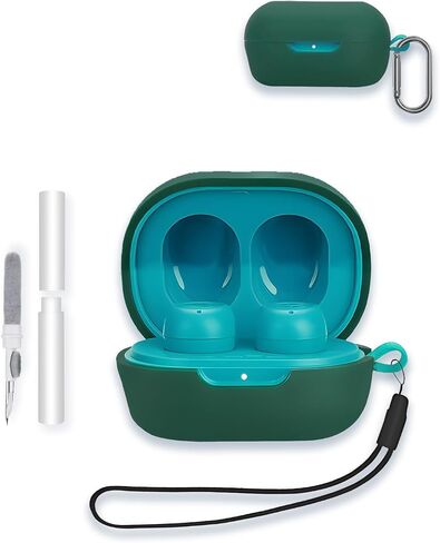Case for JLab JBuds MiniTrue Wireless Earbuds, WUNIAK Soft Silicone Protective Portable Scratch Shock Resistant Shell with Cleaner Kit & Carabiner & Lanyard ，Black in Kuwait