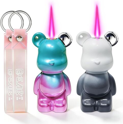 Bear Shaped Torch Lighter Keychain, Novelty Cool Refillable Butane Lighters with Pink Flame,Jet Flame for Candles Grill BBQ Fireworks Camping (NO PREFILLED) in Kuwait