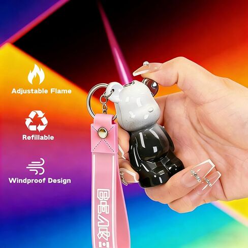 Bear Shaped Torch Lighter Keychain, Novelty Cool Refillable Butane Lighters with Pink Flame,Jet Flame for Candles Grill BBQ Fireworks Camping (NO PREFILLED) in Kuwait