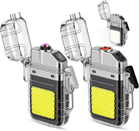 2 Pack Waterproof Dual Arc Plasma Lighter with 3-Mode Flashlight in Kuwait