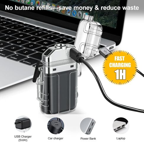 2 Pack Waterproof Dual Arc Plasma Lighter with 3-Mode Flashlight in Kuwait